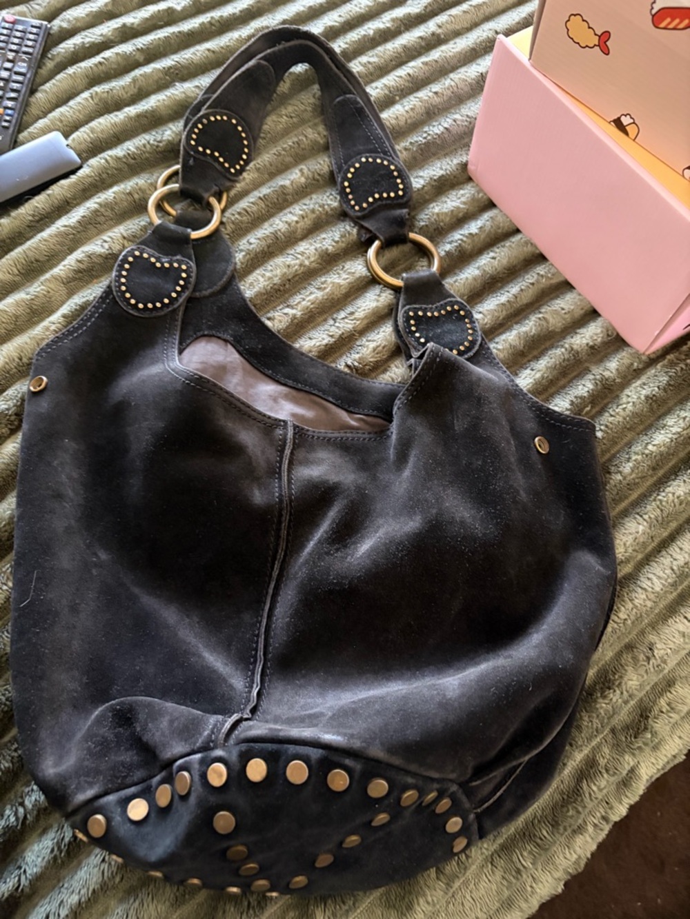 Lucky Brand Black Suede Studded Hobo